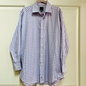 David Donahue Mens 16.5 32/33 Trim Fit Purple & White Twill Check Dress Shirt